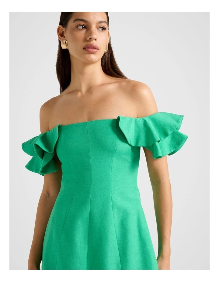 Kenzie Off Shoulder Ruffle Mini Dress in Green image 4