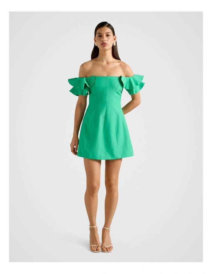 Kenzie Off Shoulder Ruffle Mini Dress in Green image 5