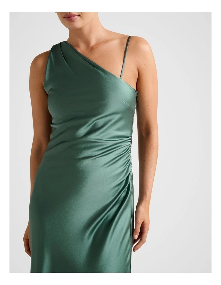Elle Asymmetrical Satin Maxi Dress in Green image 4