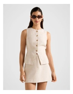 Carla Linen Waistcoat in Beige