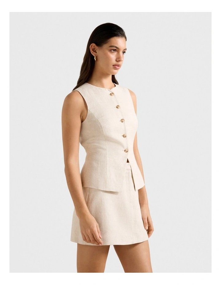 Carla Linen Waistcoat in Beige image 3