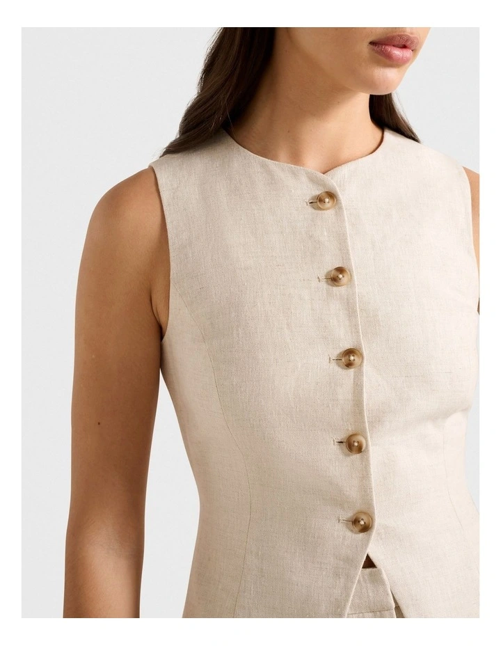 Carla Linen Waistcoat in Beige image 4
