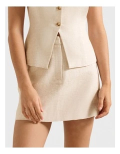 Skyla Linen A-Line Mini Skirt in Neutral