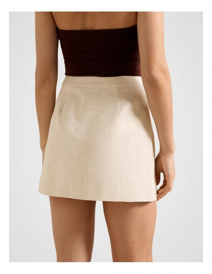 Skyla Linen A-Line Mini Skirt in Neutral image 2