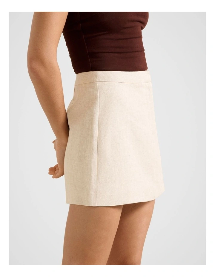 Skyla Linen A-Line Mini Skirt in Neutral image 3