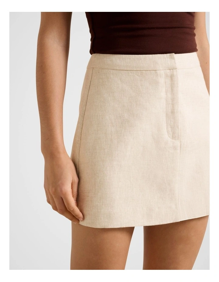 Skyla Linen A-Line Mini Skirt in Neutral image 4