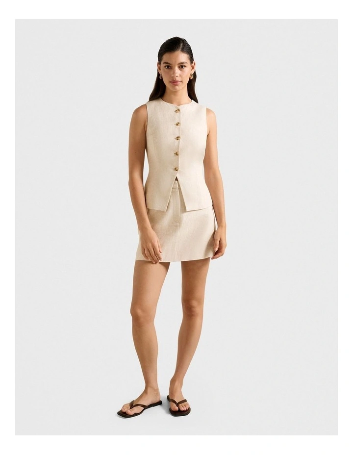 Skyla Linen A-Line Mini Skirt in Neutral image 5