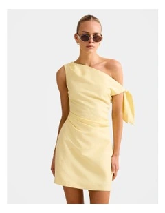 Cinzia Tipped Shoulder Linen Mini Dress in Yellow