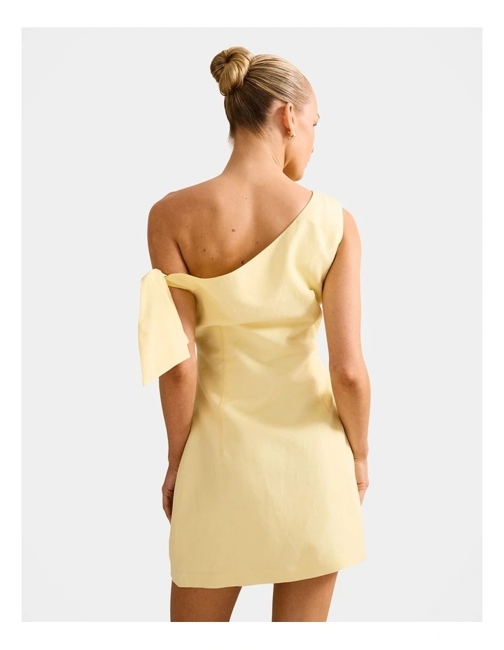 Cinzia Tipped Shoulder Linen Mini Dress in Yellow image 2