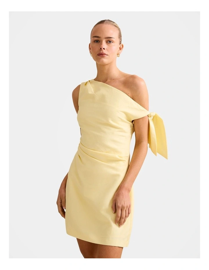 Cinzia Tipped Shoulder Linen Mini Dress in Yellow image 3