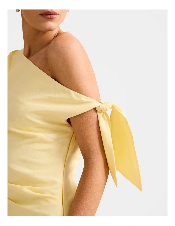 Cinzia Tipped Shoulder Linen Mini Dress in Yellow image 4