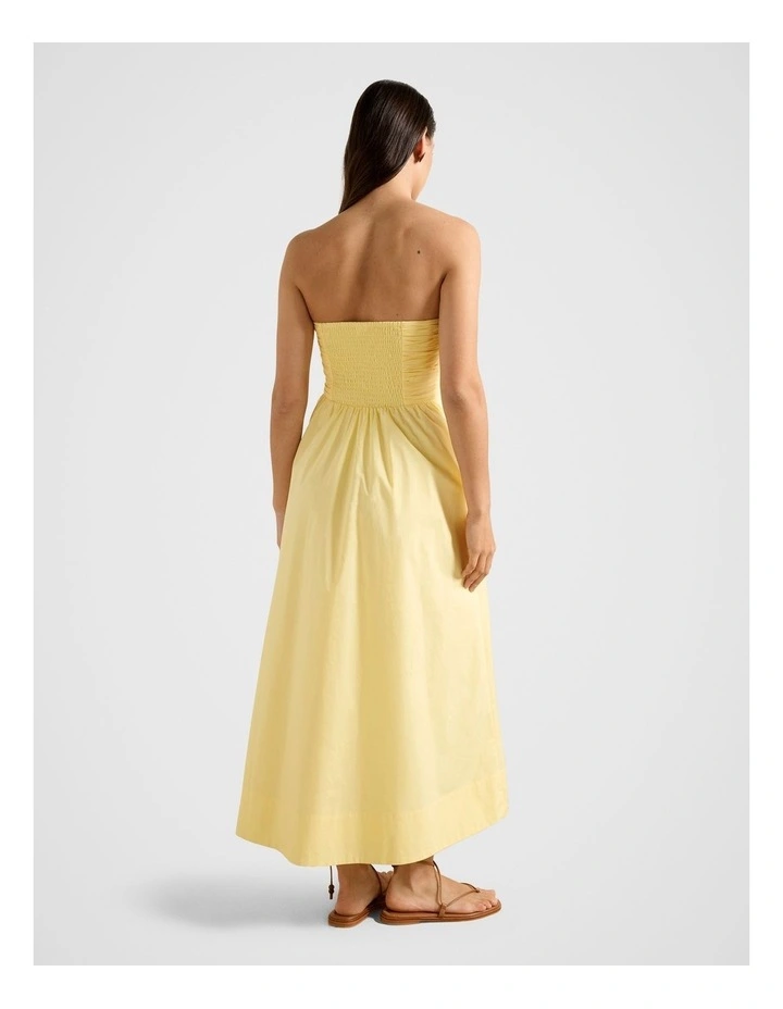 Matisse Ruched Strapless Cotton Midi Dress in Yellow image 2