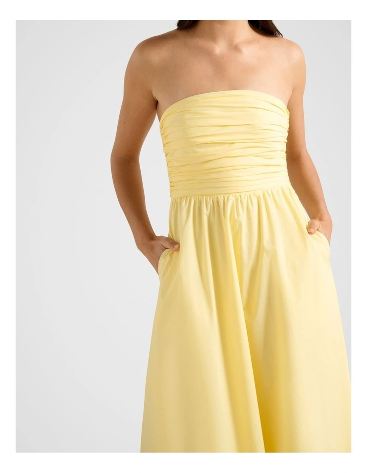Matisse Ruched Strapless Cotton Midi Dress in Yellow image 4
