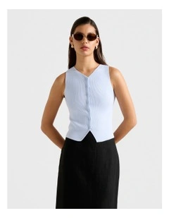Raya Ribbed Knitted Tank Top in Blue