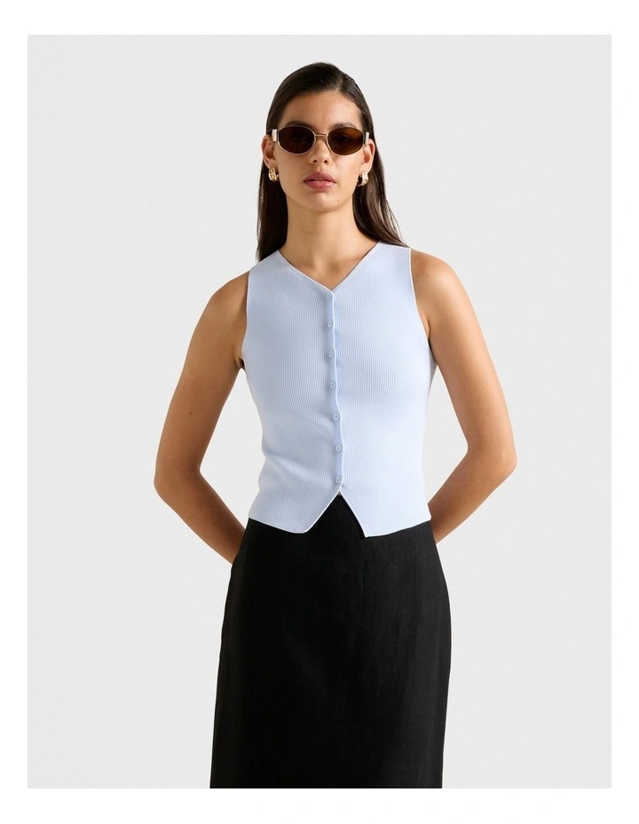 Raya Ribbed Knitted Tank Top in Blue image 1