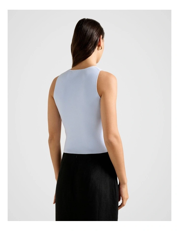 Raya Ribbed Knitted Tank Top in Blue image 2