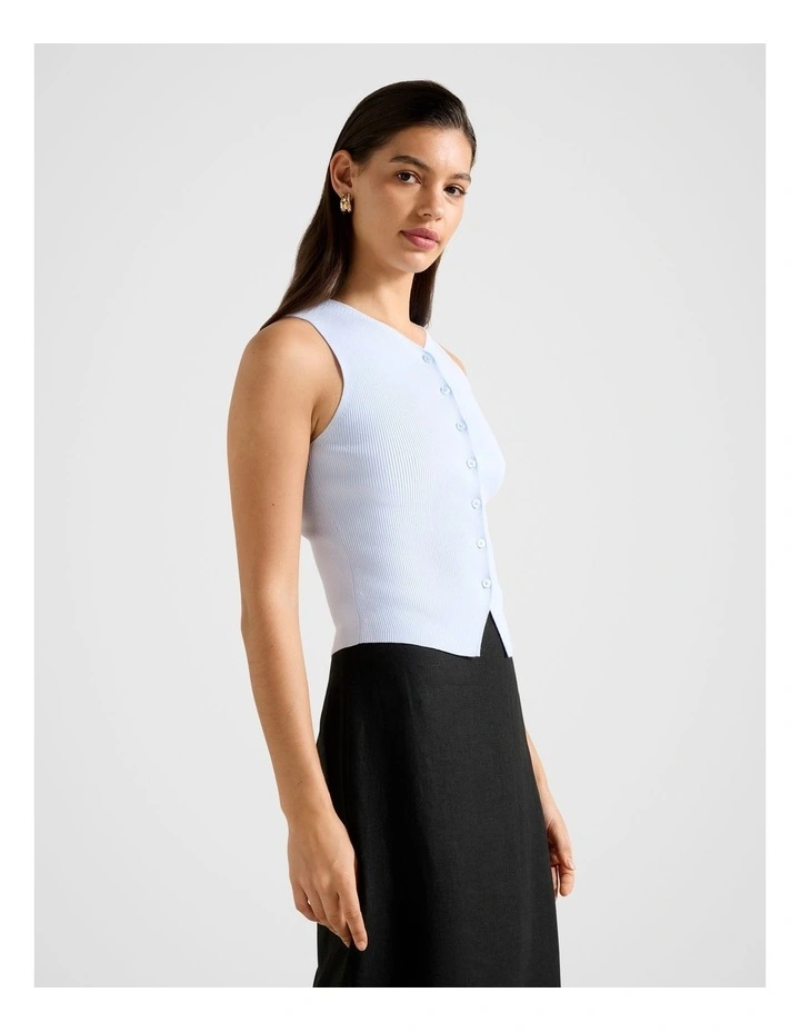 Raya Ribbed Knitted Tank Top in Blue image 3