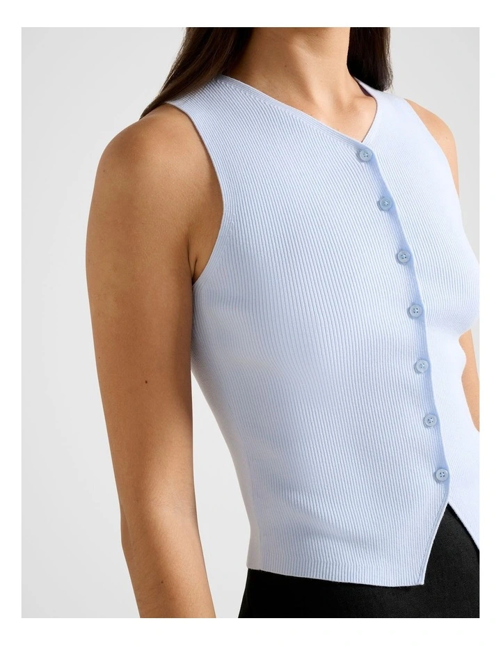 Raya Ribbed Knitted Tank Top in Blue image 4