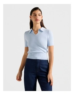 Alice Stitch Interest Polo Top in Blue