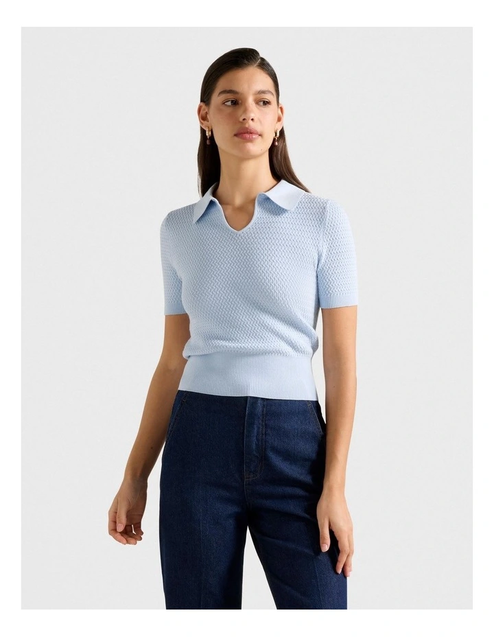 Alice Stitch Interest Polo Top in Blue image 1