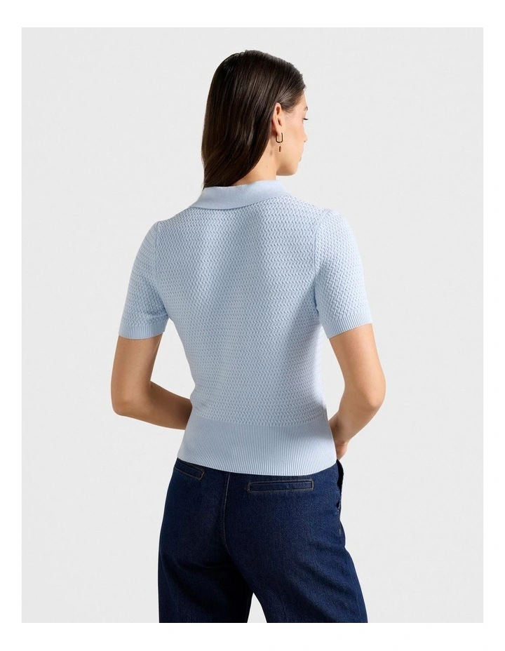 Alice Stitch Interest Polo Top in Blue image 2