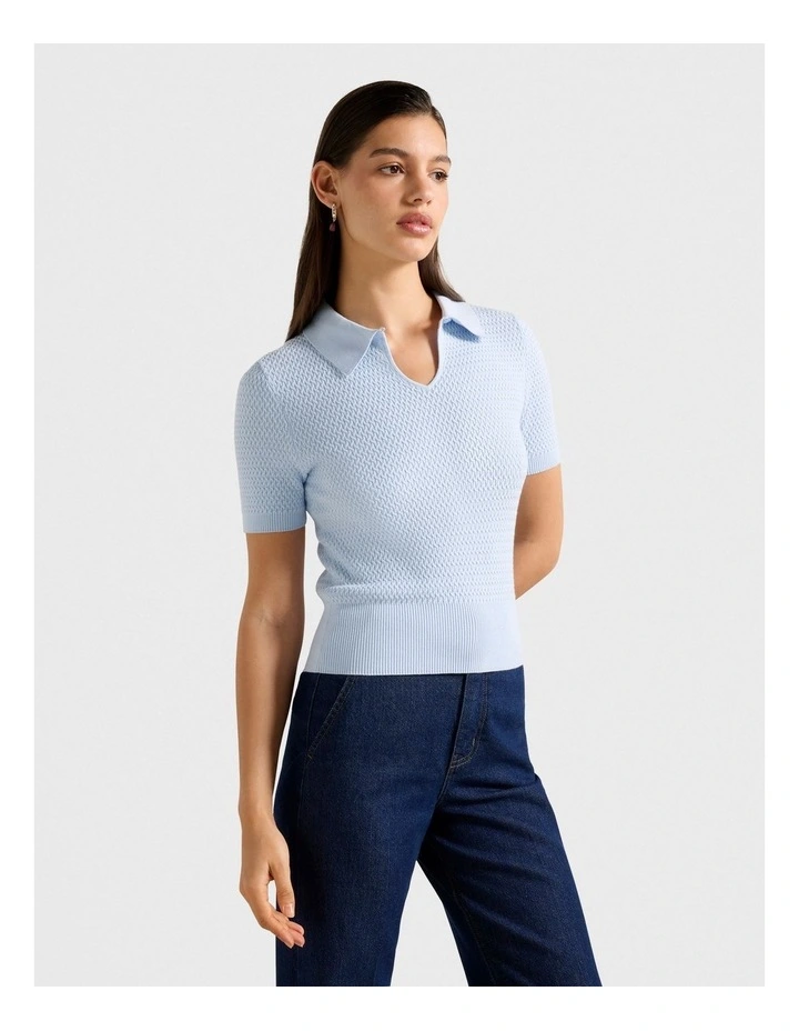 Alice Stitch Interest Polo Top in Blue image 3