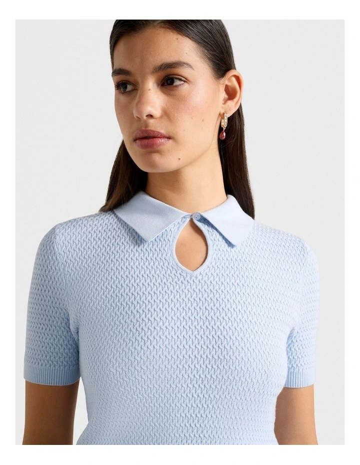Alice Stitch Interest Polo Top in Blue image 4