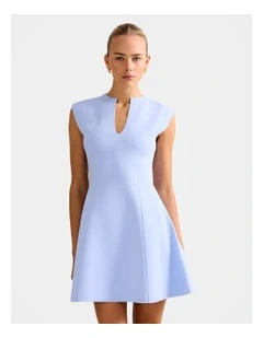 Katerina Crepe Knitted Mini Dress in Blue
