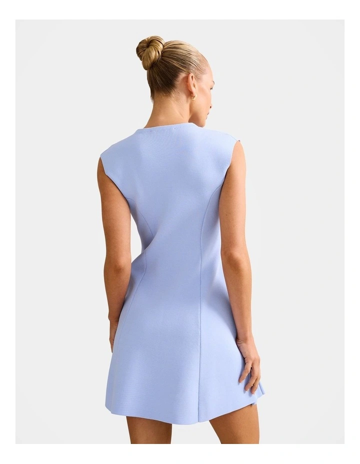 Katerina Crepe Knitted Mini Dress in Blue image 2