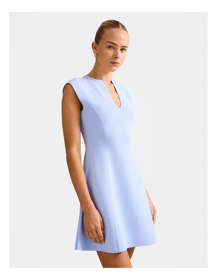 Katerina Crepe Knitted Mini Dress in Blue image 3