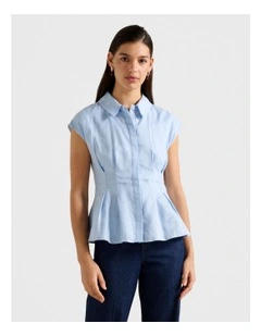 Carina Pleated Shirt in Blue