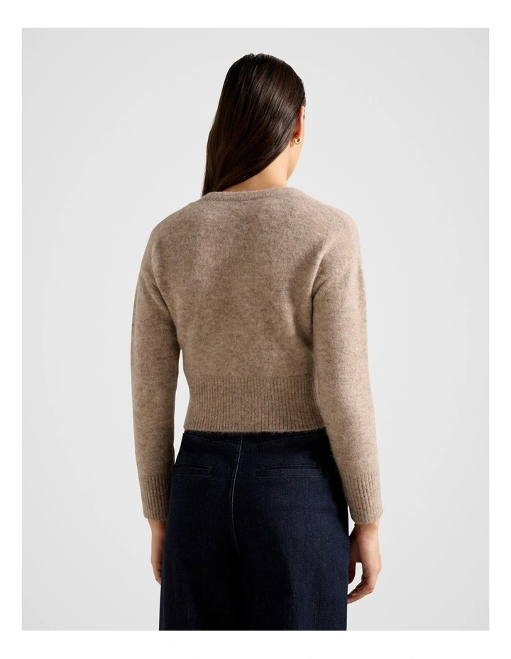 Tilly Crew Neck Cardigan in Beige image 2