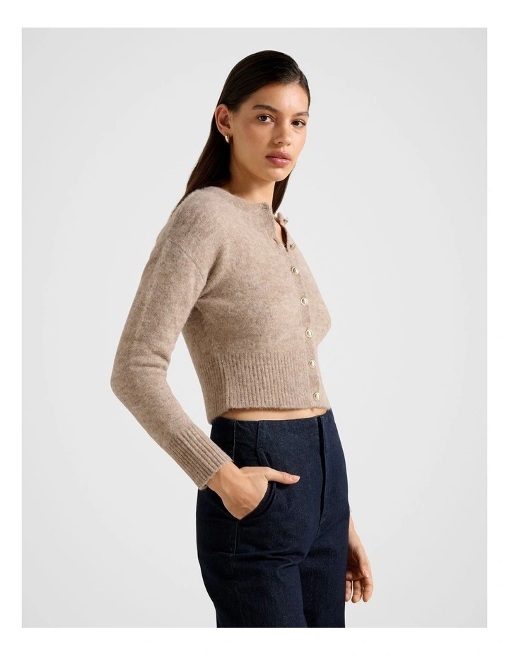 Tilly Crew Neck Cardigan in Beige image 3