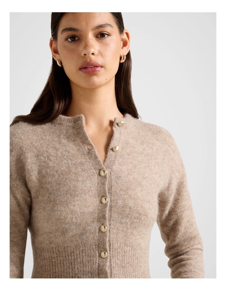 Tilly Crew Neck Cardigan in Beige image 4