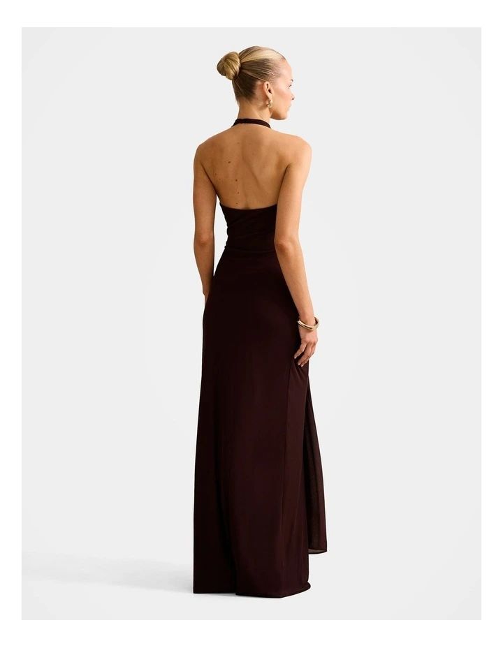 Abby Halter Neck Mesh Maxi Dress in Brown image 2