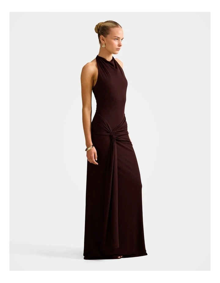 Abby Halter Neck Mesh Maxi Dress in Brown image 3