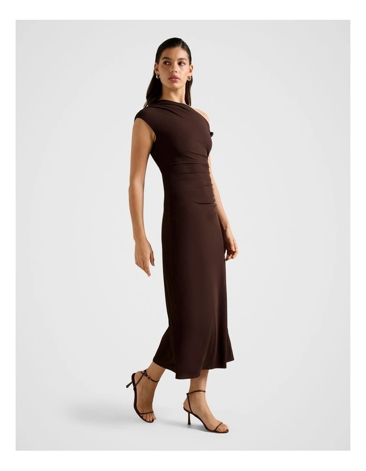 Paris Draped Mesh Midi Dress in Brown image 3