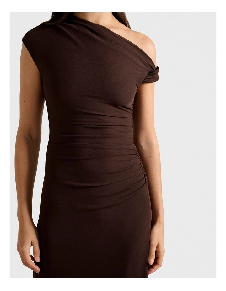 Paris Draped Mesh Midi Dress in Brown image 4