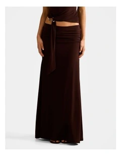 Mimi Flute Maxi Skirt in Brown