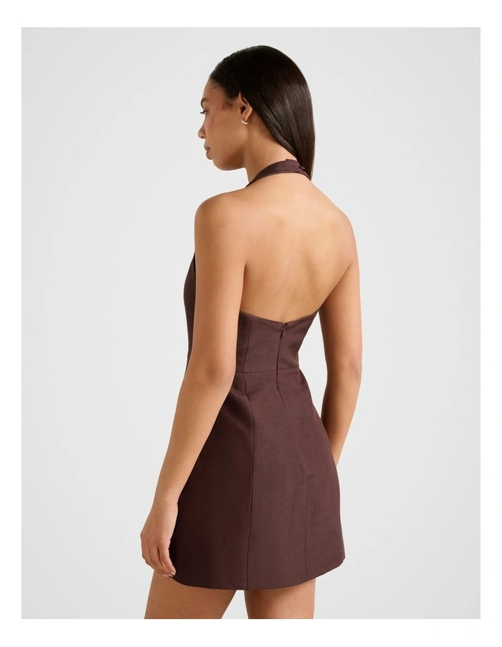 Corinna Halter Neck Mini Dress in Brown image 2