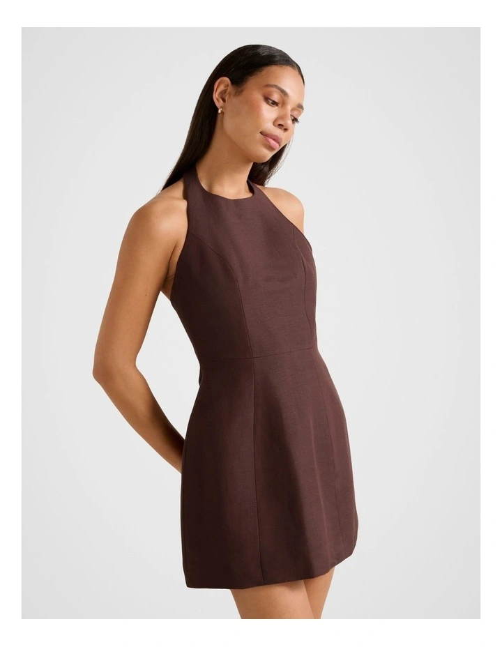 Corinna Halter Neck Mini Dress in Brown image 3