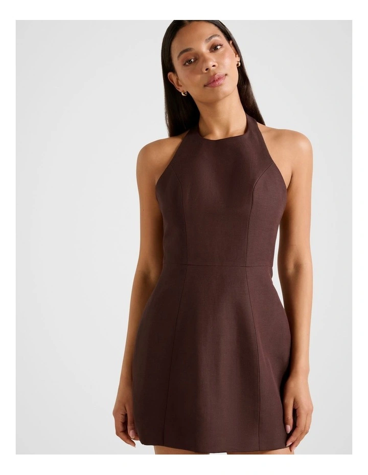 Corinna Halter Neck Mini Dress in Brown image 4