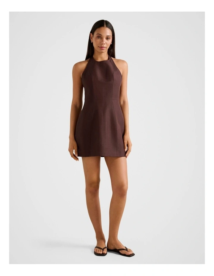 Corinna Halter Neck Mini Dress in Brown image 5