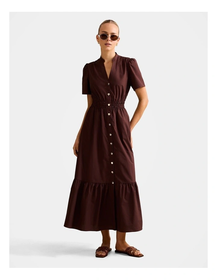 Eleanor Button Down Midi Dress in Brown image 1