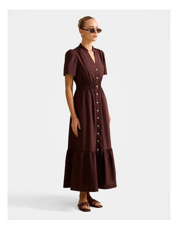 Eleanor Button Down Midi Dress in Brown image 3