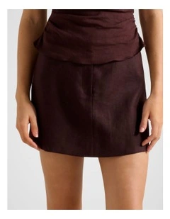 Skyla Linen A-Line Mini Skirt in Chocolate