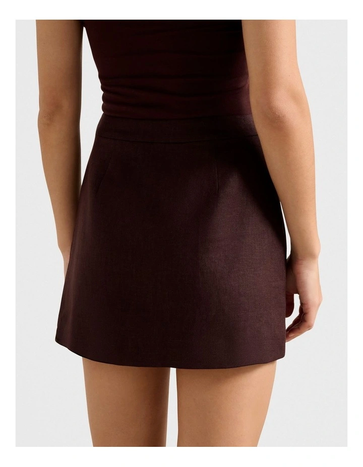 Skyla Linen A-Line Mini Skirt in Chocolate image 2