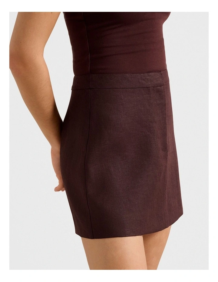Skyla Linen A-Line Mini Skirt in Chocolate image 3