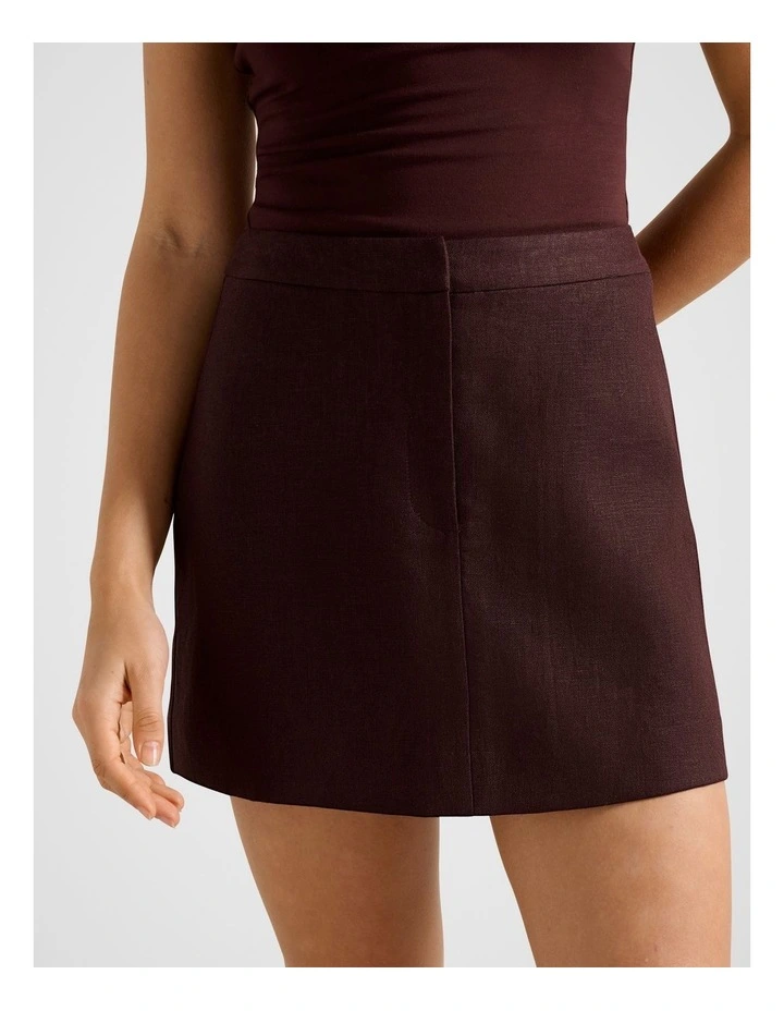 Skyla Linen A-Line Mini Skirt in Chocolate image 4