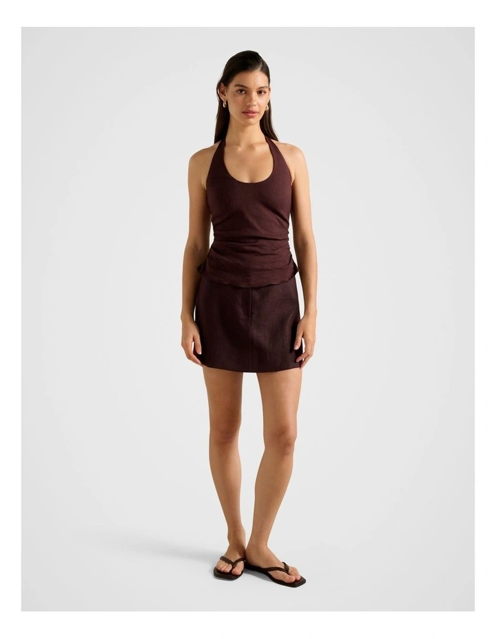 Skyla Linen A-Line Mini Skirt in Chocolate image 5